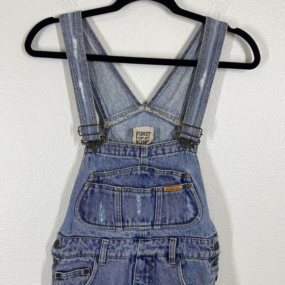 Vtg Furst of a Kind Reworked Y2K 90s Grunge Overall Jeans Shorts Large Upcycled - Picture 2 of 9